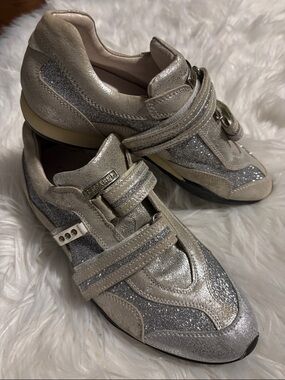Cesare P Silver Glitter Velcro Strap Sneakers
